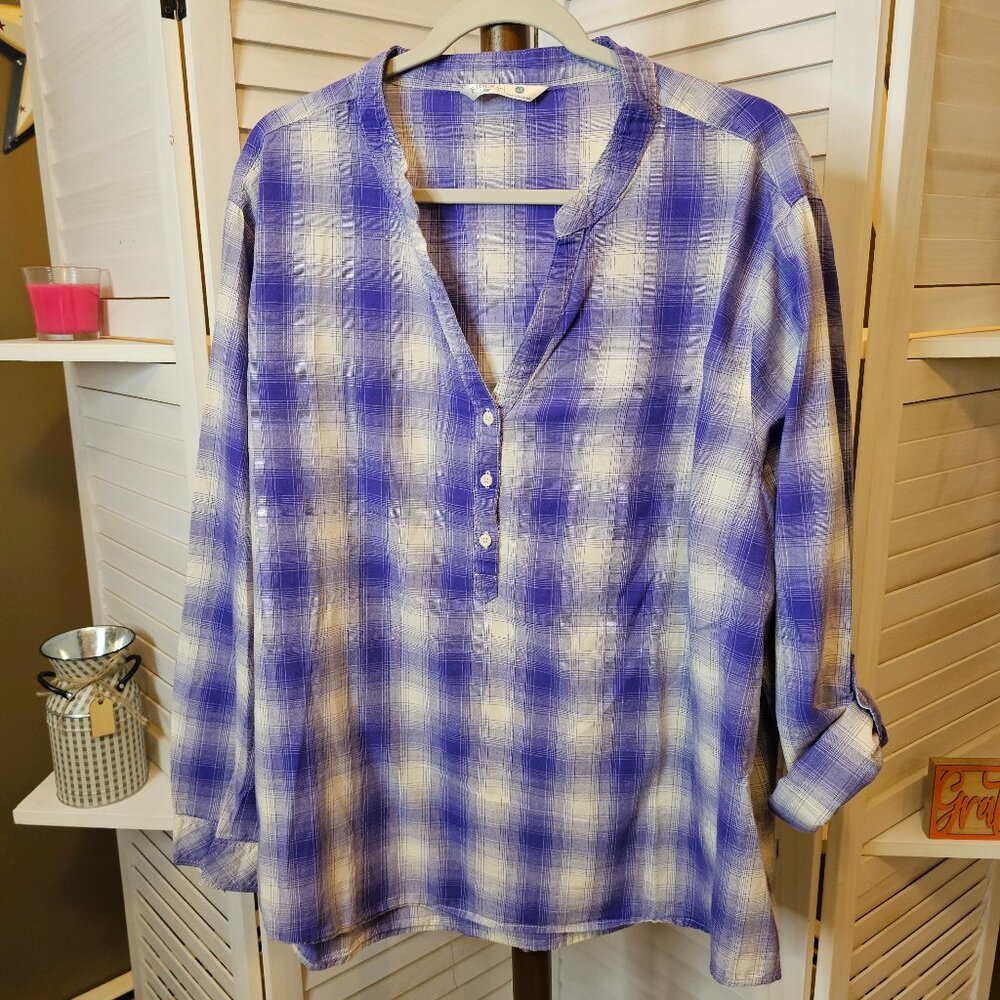 Riders by Lee, Plus Size 4X, Purple Plaid, V-neck, Pull Over Shirt